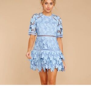Just Me Blue Lace Fit and Flare Dress Size Small